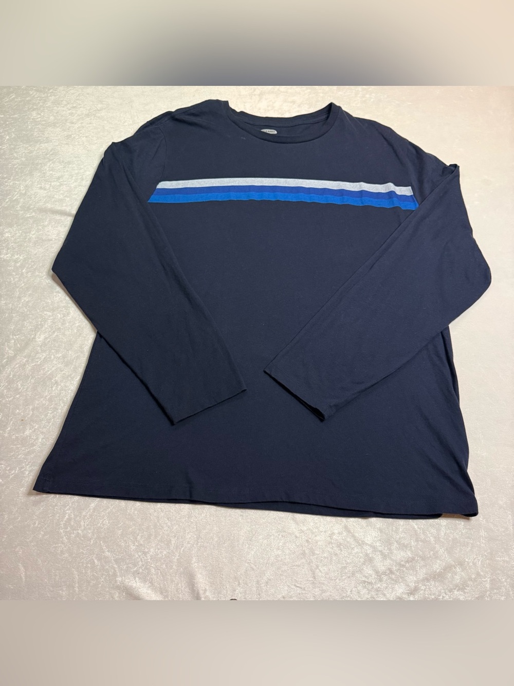 Old Navy Navy Long-Sleeve Crew with Light and Royal Blue Chest Stripes
